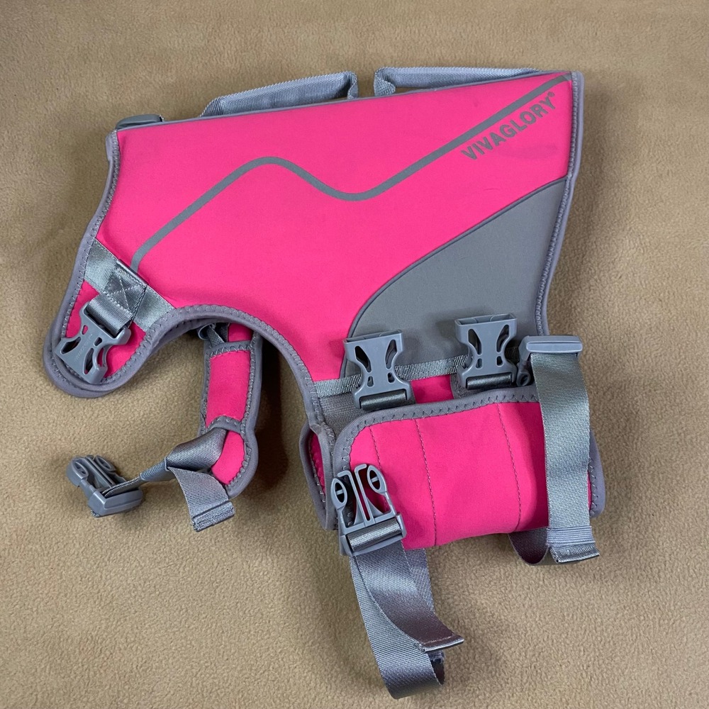 Viva Glory Dog Life Vest Pink‎ Gray Reflective Safety Padded Pet Floatation Lg